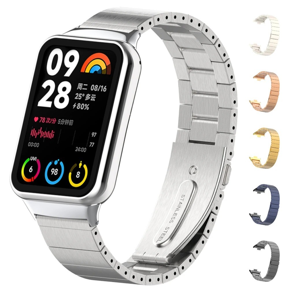 สายนาฬิกาสแตนเลสโลหะพร้อมเคสโลหะหรือขั้วต่อแบบปลดเร็วสําหรับ Redmi Watch 4 / XIaomi Mi Band 8 Pro 8Pro / XIaomi Mi Band 7 Pro 7Pro สายนาฬิกา Band