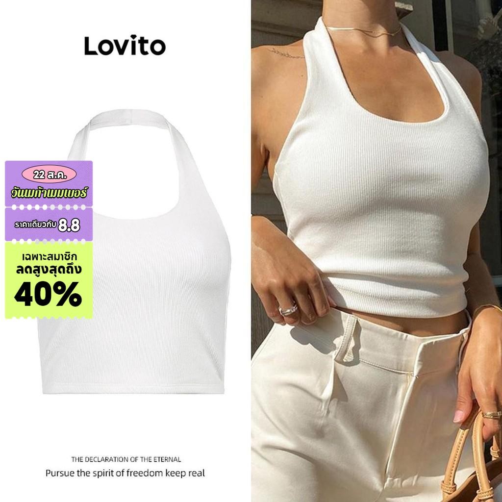 Lovito เสื้อกล้ามผู้หญิง เปิดหลัง สีพื้น สไตล์ลำลอง LNE50529