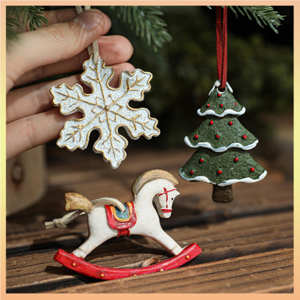 ตกแต่งคริสต์มาส Retro ทาสีเรซิ่น Snowman Santa Clause จี้ต้นคริสต์มาส Xmas ตกแต่งบ้าน