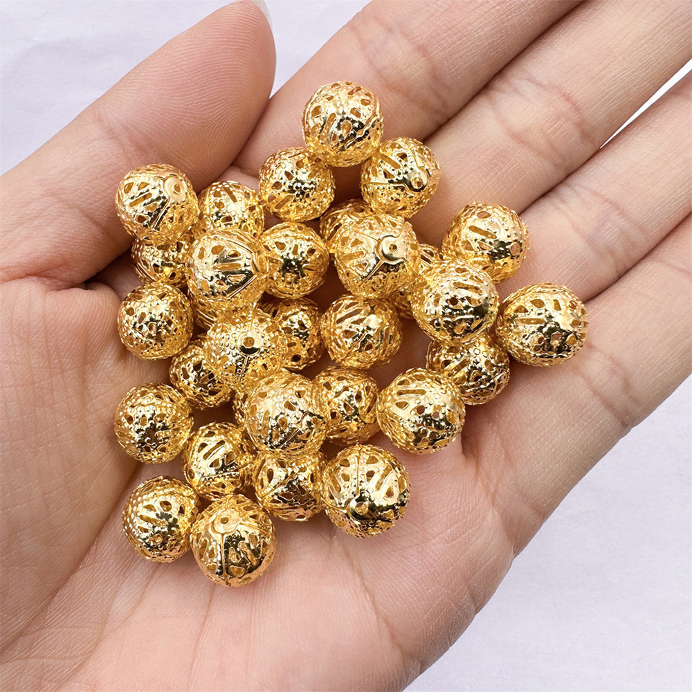 40-300pcs แฟชั่น Hollow รอบดอกไม้ลูกปัดเงินทองสี 4-12 มม.DIY Neckalce Beacelet อุปกรณ์เสริม
