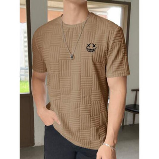 Y&F Men's New Waffle Round Neck Short Sleeved T-shirt Summer Comfortable Top