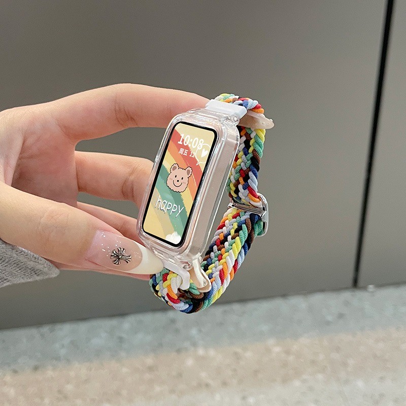 สายรัดไนลอนแบบปรับได้พร้อมเคสสําหรับ Redmi Smart Band 3 2 สมาร์ทวอท์ชสร้อยข้อมือยืดหยุ่นสําหรับ Xiaomi Smart Band 9 Active / 8 Active Braided Solo Loop สายรัดข้อมือ - รูปที่ 3