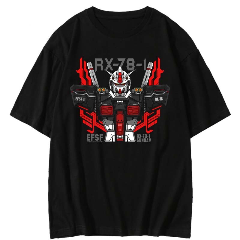 ใหม่ เสื้อยืด เสื้อยืด Gundam Anime T-Shirt Round Neck Short Sleeve 180g Cotton Original Fashion TSh