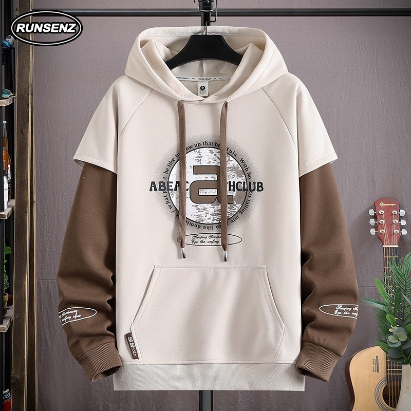 ม-8เอ็กแอล เกาหลีการออกแบบความรู้สึกเสื้อสวมหัวด้านบนผู้ชายขนาดบวกเสื้อกันหนาวหมวกสบายๆหลวมคลุมด้วยผ้าเสื้อยืดขนาดใหญ่