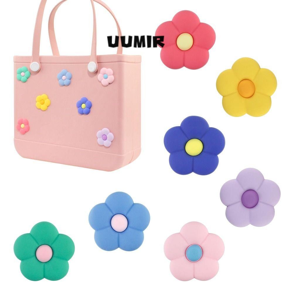 UUMIR 6 ชิ้นดอกไม้ Charms สําหรับ Bogg กระเป๋า,ยางกระเป๋าชายหาด DIY อุปกรณ์เสริม Charms, กระเป๋าถือผ้าฝ้ายกันน้ํา Beach Totes ตกแต่งสําหรับ Bogg กระเป๋า/กระเป๋าชายหาด
