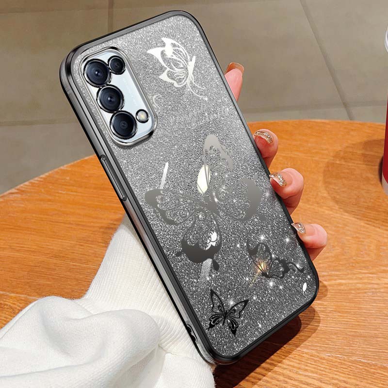 ปลอกสําหรับoppo Reno4 Pro 4G Reno5 Pro Reno6 4G 5G Reno 6Z Dreamyผีเสื้อส่องแสงสดใสกันกระแทกโปร่งใสเคสโทรศัพท์