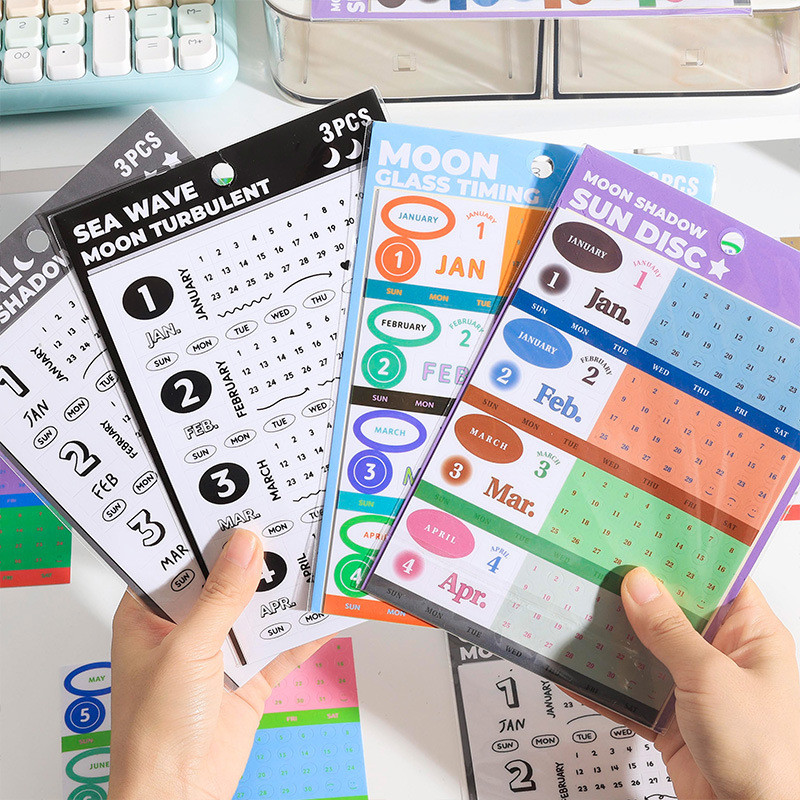3 แผ่น/แพ็คปฏิทินสติกเกอร์สําหรับวางแผน Self กาว Index Tabs รายเดือน Index Dividers Bullet Journal Planners Agenda