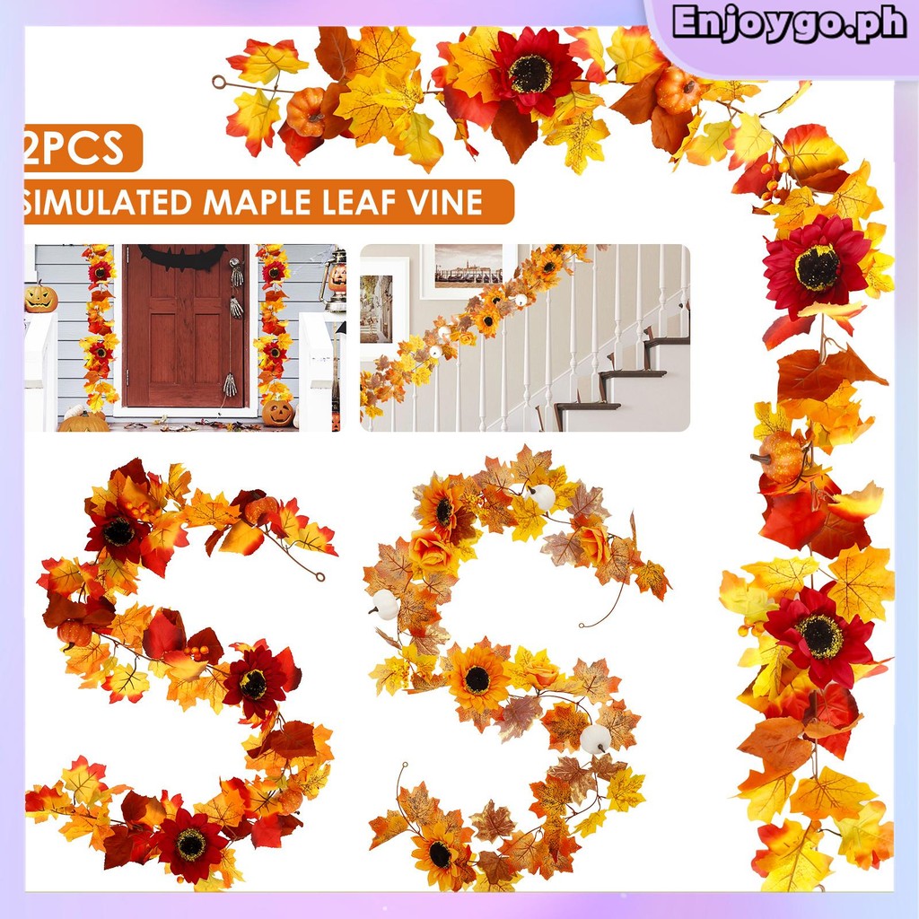 2 ชิ้น 2 เมตรประดิษฐ์ Maple Leaf Garland แขวนฤดูใบไม้ร่วง Maple Leaf Garland ตกแต่ง Maple Leaf Vine 