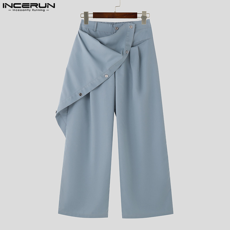 Incerun ผู้ชายเกาหลีทุกวันสบายๆสีทึบ Deconstructed Design กางเกง