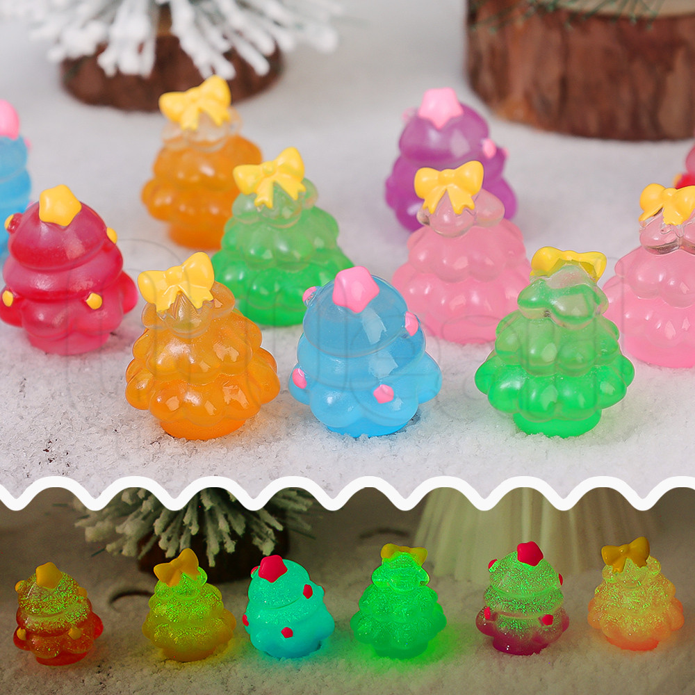 เครื่องประดับต้นคริสต์มาสเรืองแสง-ต้นสนที่มีสีสันโปร่งแสงขนาดเล็ก-งานฝีมือรูปปั้นเรซินเรืองแสง-ตกแต่งภูมิทัศน์ไมโคร-ทําเองตกแต่งบ้าน-คืนเรืองแสงมินิของเล