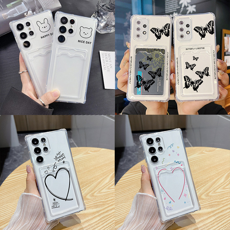 Heart Card Holder เคส for เคส Samsung A55 S23 S22 S24 Ultra A54 A50S A15 A05 A12 A22 A34 A52S A14 A35 A73 A03 A04S A23