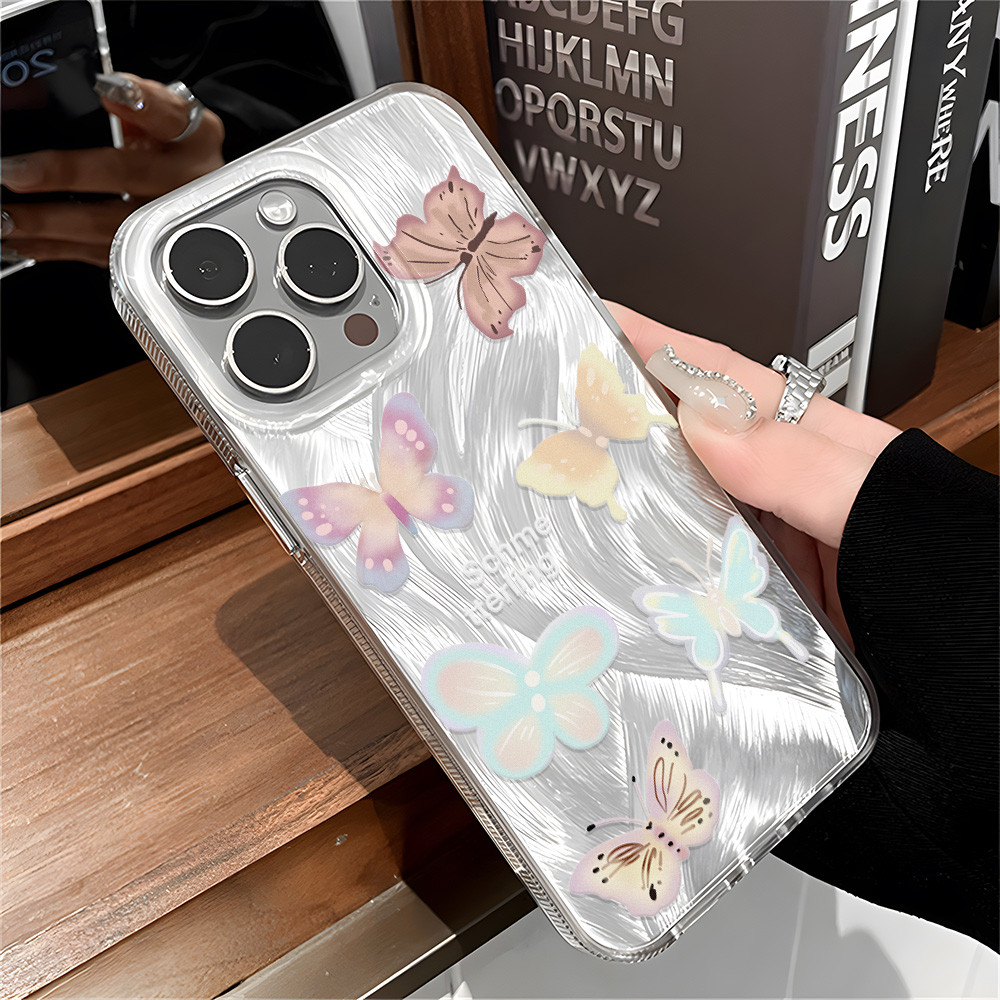 1 บาท เคสสวยๆ for iphone 11 15 16 12 13 14 pro max plus ผีเสื้อหลากสีสัน การ์ตูนกราฟฟิตี้ เคสกันกระแทก เกาหลี สายคล้อง