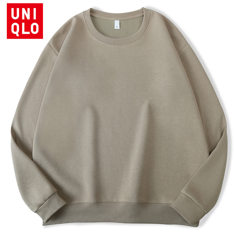 UNIQLO ยูนิโคล่ 2024 ฤดูใบไม้ร่วงรอบคอแขนยาวผู้ชายและผู้หญิงสบายเป็นมิตรกับผิวคุณภาพสูงด้านบน