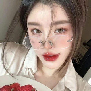 👓แว่นสายตาสั้นไร้กรอบ👓 0~-425° แว่นตาไม่มีขอบ ป้องกันแสงสีฟ้า แว่นตาแฟชั่นผู้หญิงเกาหลี 104