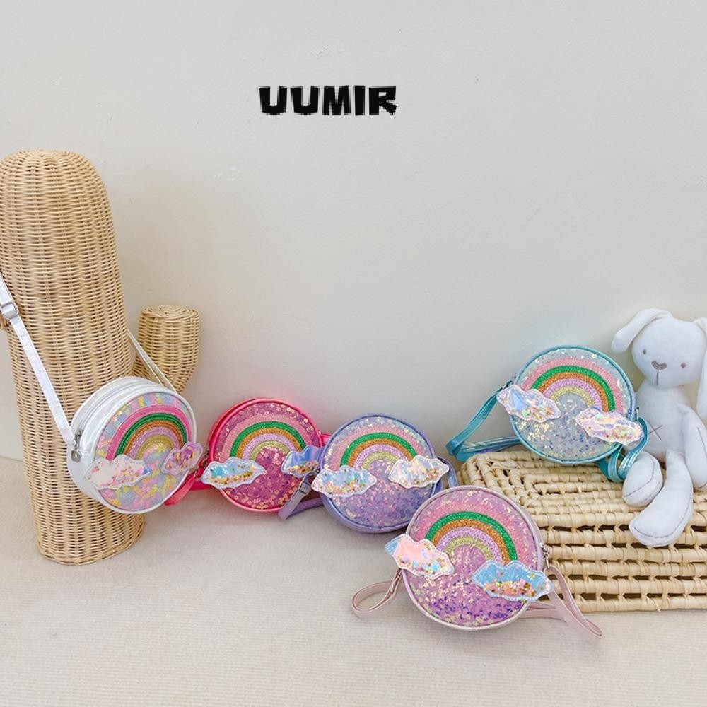 UUMIR Mini Crossbody Bag, PU Cute Kids Cute Round Bag, Cartoon Rainbow Sequin Bag