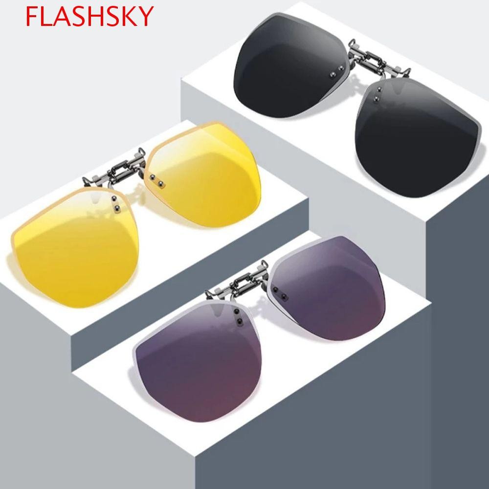 Flashsky แว่นกันแดดแบบหนีบขับรถกลางแจ้ง Night Vision Clipon ป้องกันรังสียูวี Vision Care ตกปลาแว่นตาพลิก