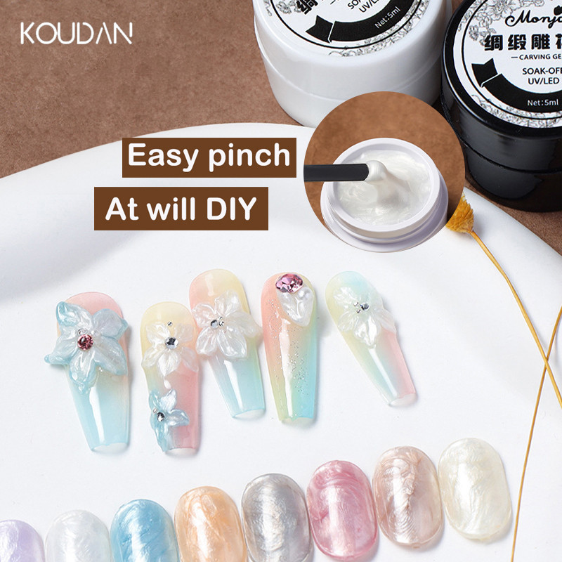 กาวติดเล็บเล็บการสร้างแบบจําลองกาว DIY เครื่องมือทําเล็บซาตินแกะสลักกาวสีขาว Aurora KOUDAN