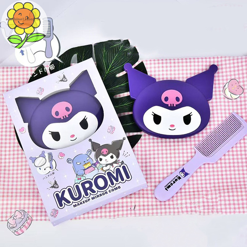 Sunshop การ์ตูน Sanrio Hello Kitty Kuromi Melody Kawaii กระจกหวีชนิดบรรจุกล่องมือถือสกัด Oneness Travel แปรงผมนวด TH