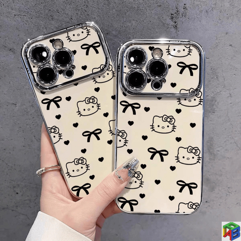 Bow Hello Kitty cutefor Apple 15/16promax เคสโทรศัพท์ iphone14plus 11/12/13Pro Max Xsmax Premium Electroplated รวมทุกอย่างป้องกันกรณี