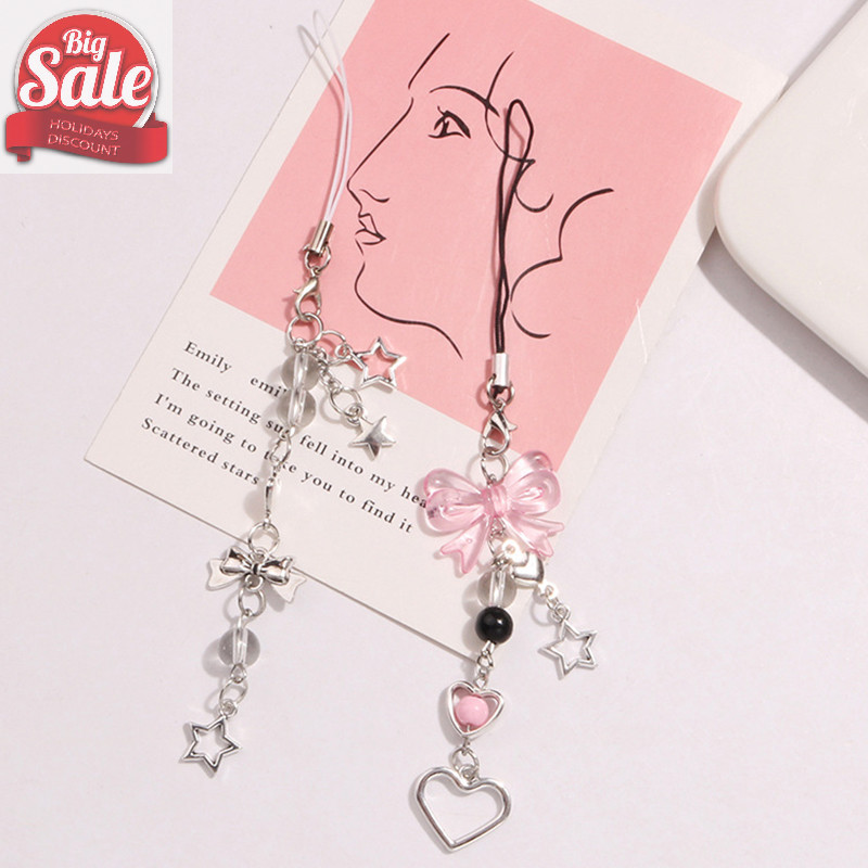 Af Goth Y2K โทรศัพท์ Charm Bow Heart Star พวงกุญแจจี้ Kawaii Key Chain กระเป๋าโทรศัพท์น่ารักอุปกรณ์เสริมสําหรับสาวผู้หญิงเครื่องประดับ A