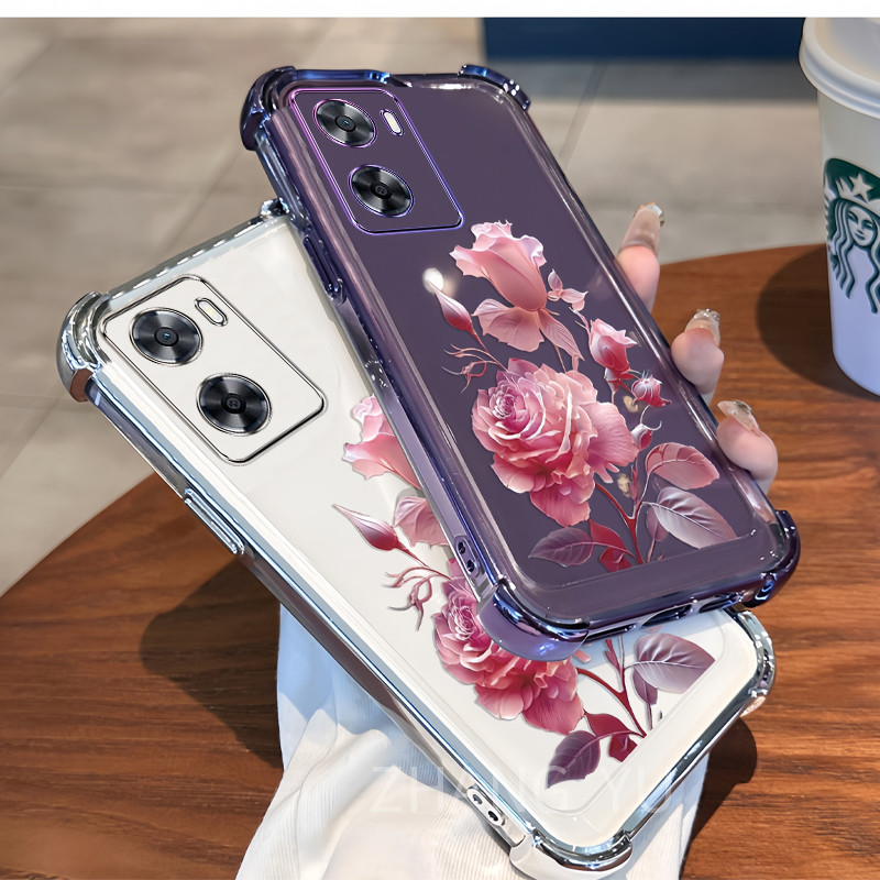กันกระแทกcase OPPO A57 4G 5G 2022 A77 A77S A57E เคสโทรศัพท์ TPU รูปแบบกุหลาบล่าสุดโปร่งใส Soft Case