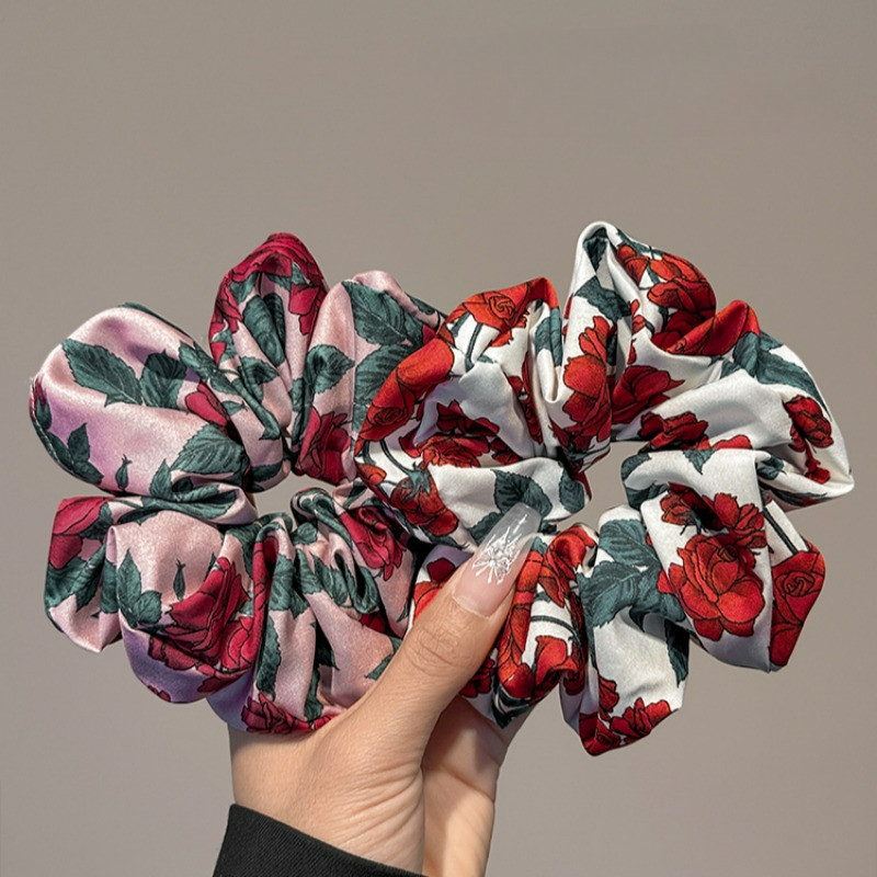 กุหลาบดอกไม้ดอกไม้พิมพ์ผูกผมยางรัดหัวเชือก Scrunchies