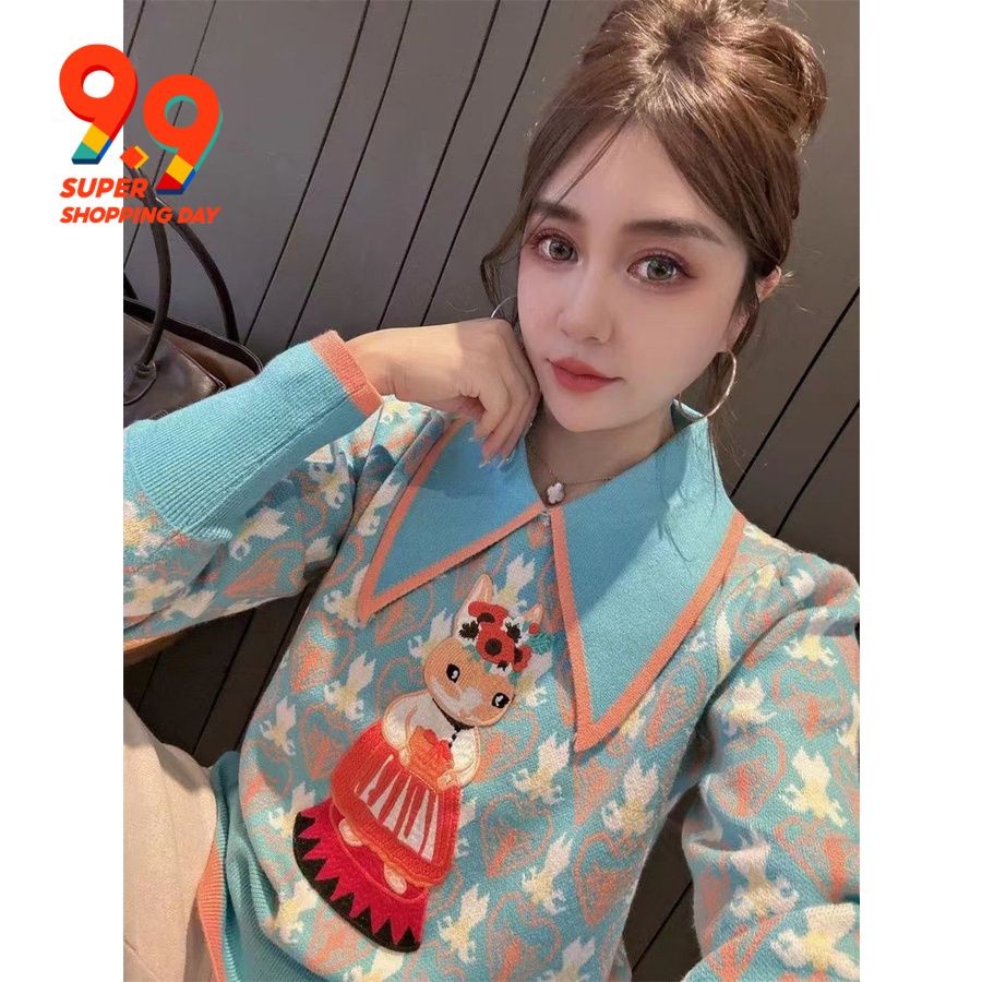 ตุ๊กตา เสื้อถักผ้าสีแดง เสื้อถักแขนยาวหญิง เสื้อคอกลมรูปหัวใจ ในคณะละครสัตว์ ฤดูใบไม้ร่วง ฤดูใบไม้ร่วง ฤดูหนาว เสื้อคอกลมรูปหัวใจ