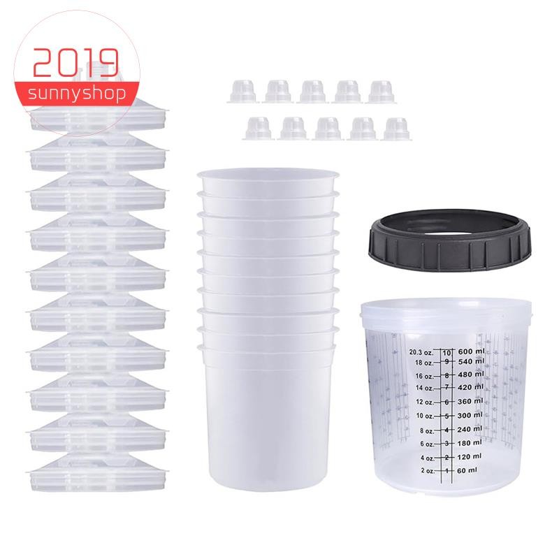 [sunnyshop2019]1ชุดเครื่องพ่นยาถังสีพ่นถ้วยผสม600มิลลิลิตรถ้วยตวงแบบใช้แล้วทิ้งประเภท ชม./โอ ถ้วยด่วน