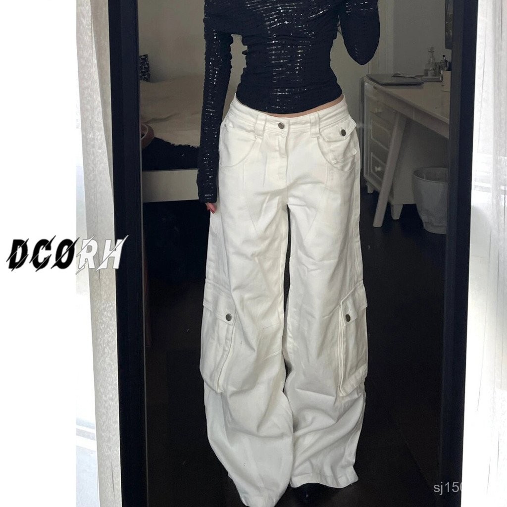 Wide Leg Hot Girl White High-Waist LoosevibeOveralls New Style Autumn and Winter Slimming2023Women's Street Jeans