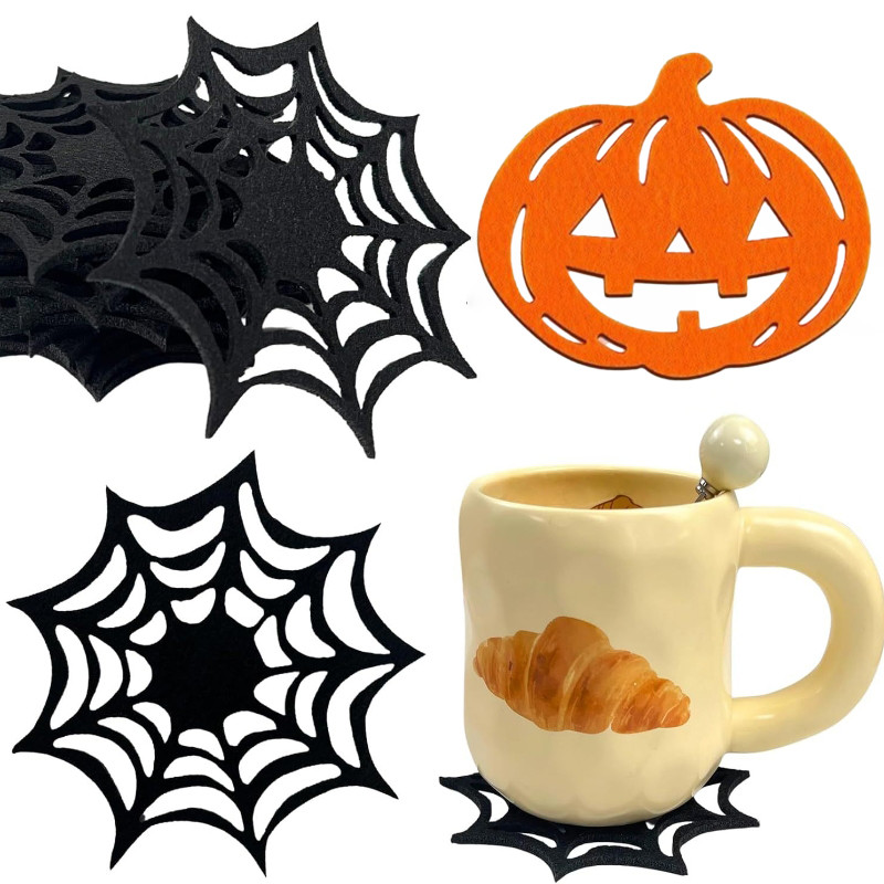ธีมฮาโลวีน Felt Spider Web Placemat Tefel Placemats Pumpkin Hollow Decorarion Party Supplies