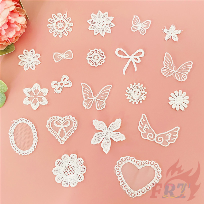 1ชิ้น Bowknot / Flowers Hollow Out Lace Patch Diy ผ้า Applique เย็บปักถักร้อยเย็บบนแพทช์อุปกรณ์ตกแต่ง