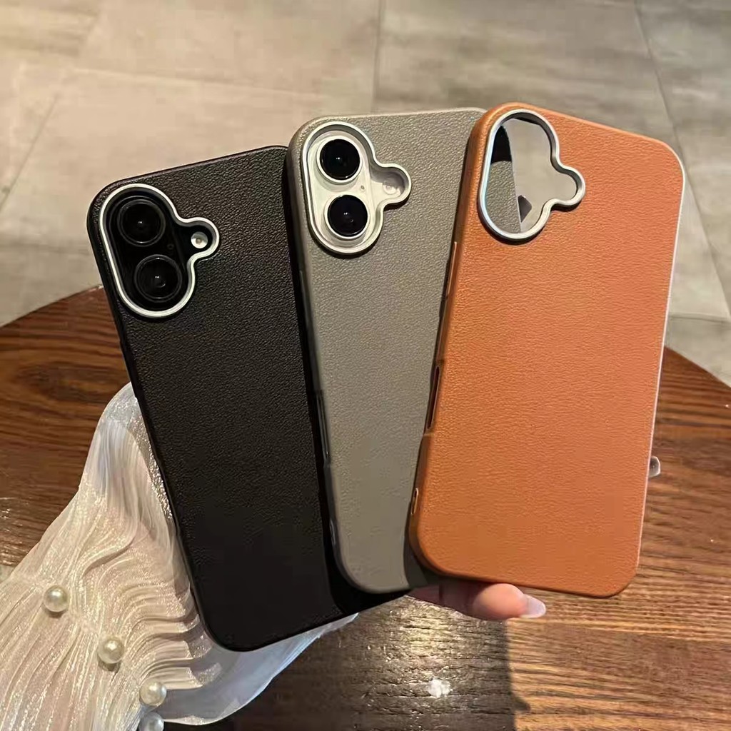 หรูหราหนัง Minimalist กรณีโลหะกล้องกรอบกันกระแทกเคสโทรศัพท์สําหรับ iPhone 16 Pro Max 15 14 13 12 11 Pro Max กรณีปกหลัง