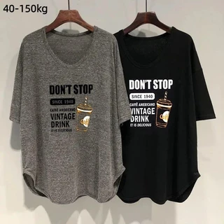 [พลัสไซส์] (40-150 กก.) Plus Size เสื้อยืดพิมพ์ลายโอเวอร์ไซส์ผู้หญิง แขนสั้น คอ U พลัสไซส์ เสื้อยืด เสื้อหลวม Tshirt Wom