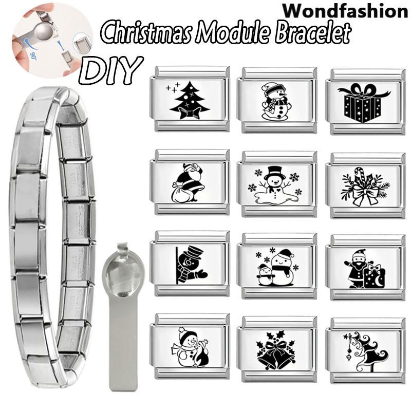 คริสต์มาสลูกบอลสีดําอิตาเลี่ยน Charm สร้อยข้อมือ Fit 9 มม.สร้อยข้อมือสแตนเลส DIY เครื่องประดับทําอุปกรณ์เสริม Retro บุคลิกภาพโมดูลสร้อยข้อมืออุปกรณ์เสริม