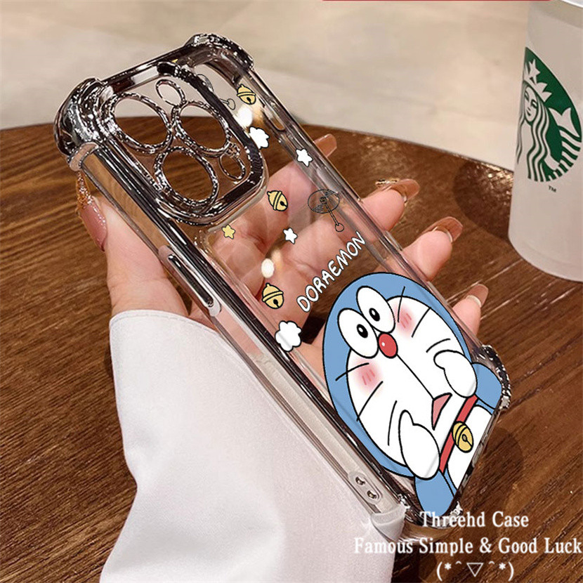 SAMSUNG สําหรับsamsung A55 A35 A05 A05s A54 A12 A13 A14 A15 A03 A22 A25 A23 A54 A34 A33 A34 S21 S23S24 สี่มุมถุงลมนิรภัยเลนส์ป้องกันกรณีการ์ตูนโดราเอมอนน่ารักTPU
