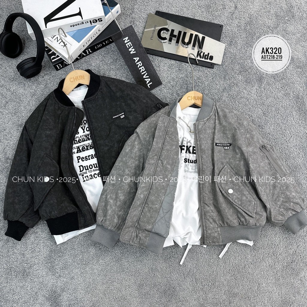 AK320 - เสื้อแจ็คเก็ตบอมเบอร์ FOR KIDS เพดานบานพร้อมแท็กข้อความที่อ่านยาก 123 - H733