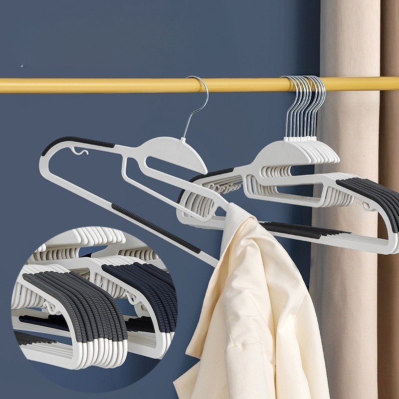 ไม้แขวนเสื้อมีขอบกันลื่นพลาสติก แพ็ค 5/10 ชิ้น ตะขอเเขวนสายเดี่ยว ยืดหยุ่นได้ #AB-0006