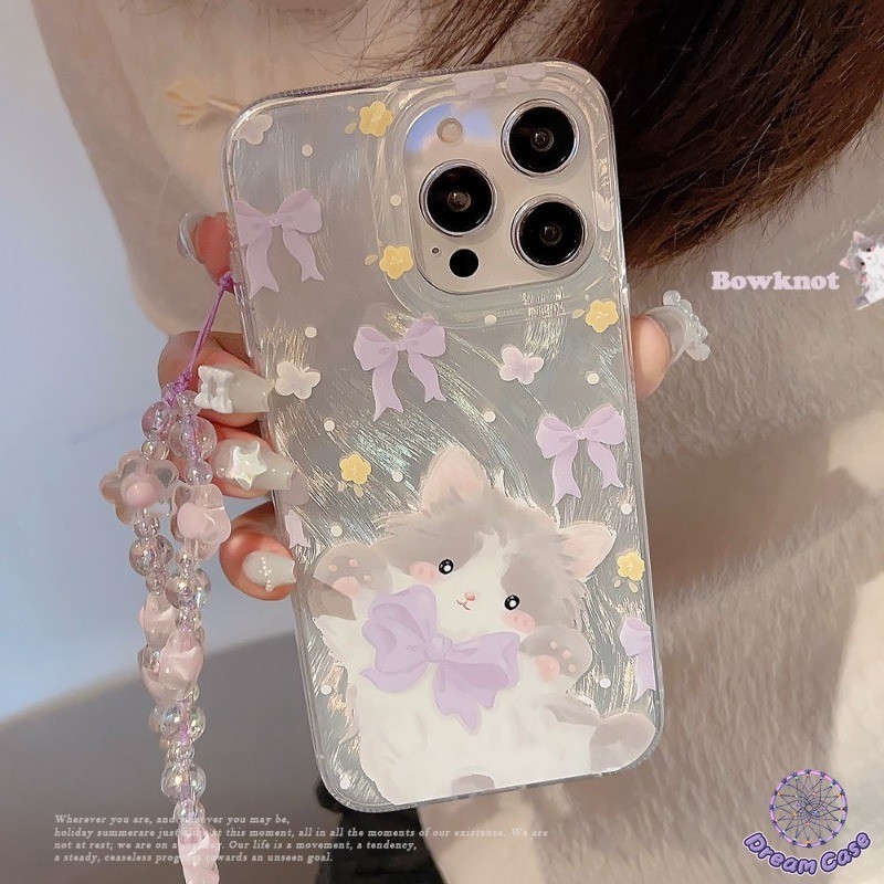 ลูกแมวน่ารักโบว์โบว์ขนเส้นด้ายดูเดิลเคสสำหรับ Samsung A05 A14 A13 A34 A21s A25 A05s A03 A53 A15 A06 A04s A23 A51 A32 A33