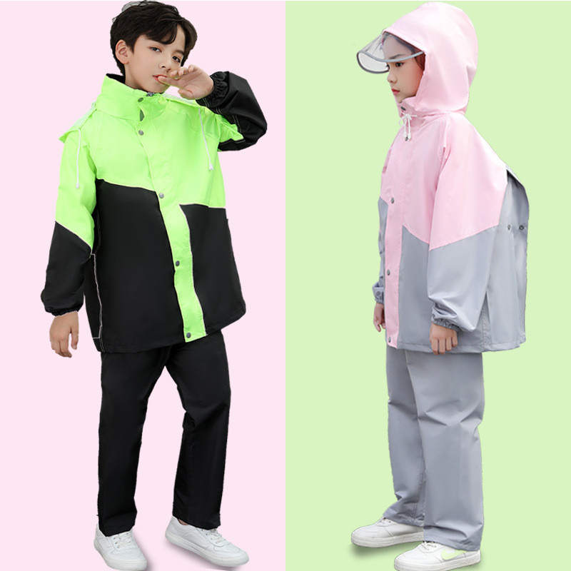 แฟชั่นเสื้อกันฝนเด็ก,ชุดกางเกงกันฝนสามารถบล็อกกระเป๋านักเรียนได้