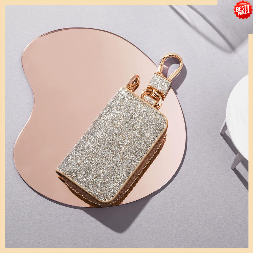 Glitter PU หนังกระเป๋ากุญแจรถซิป Key Holder กระเป๋าผู้ชายผู้หญิง Universal Key Storage กระเป๋าแฟชั่นเอวแขวนพวงกุญแจ