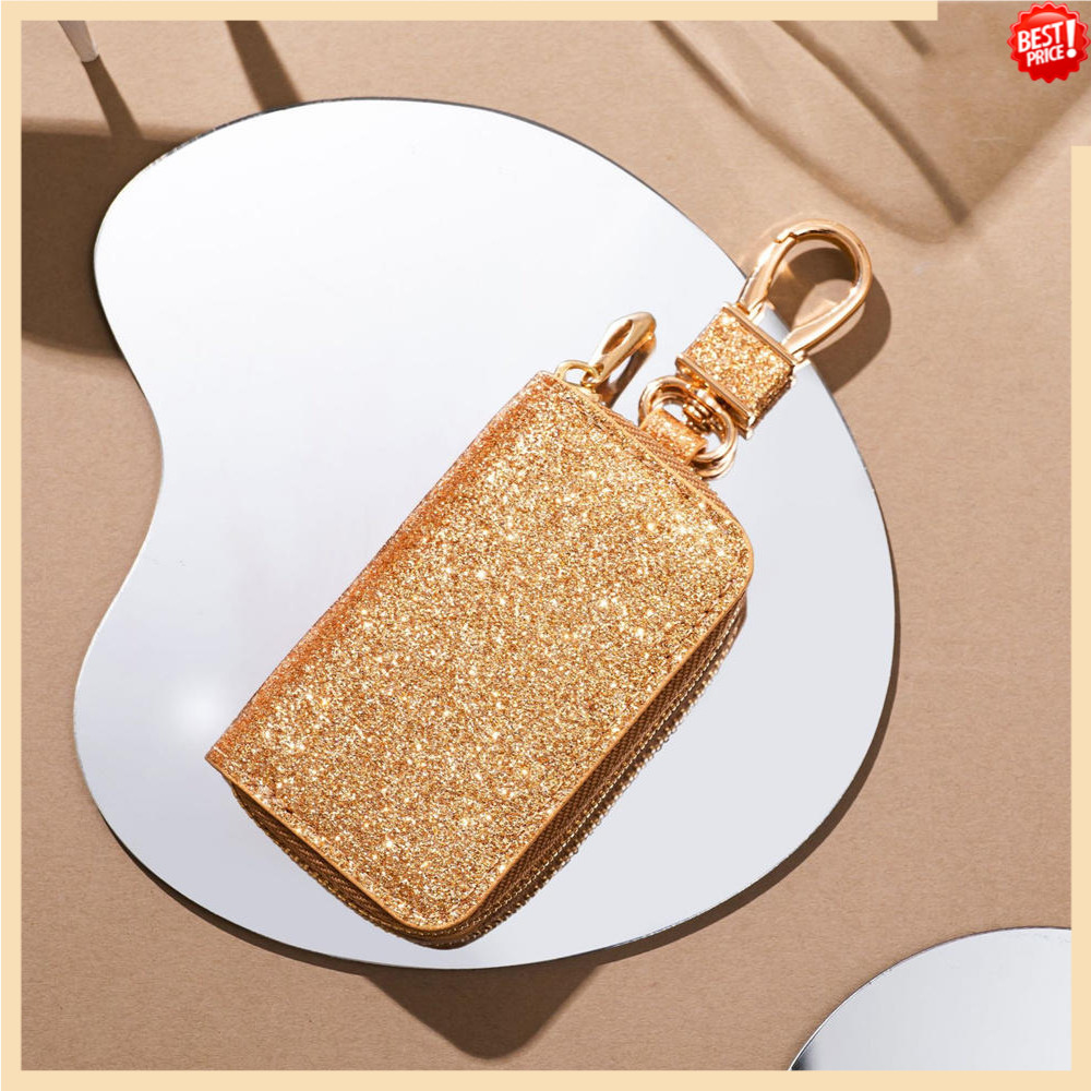 Glitter PU หนังกระเป๋ากุญแจรถซิป Key Holder กระเป๋าผู้ชายผู้หญิง Universal Key Storage กระเป๋าแฟชั่นเอวแขวนพวงกุญแจ