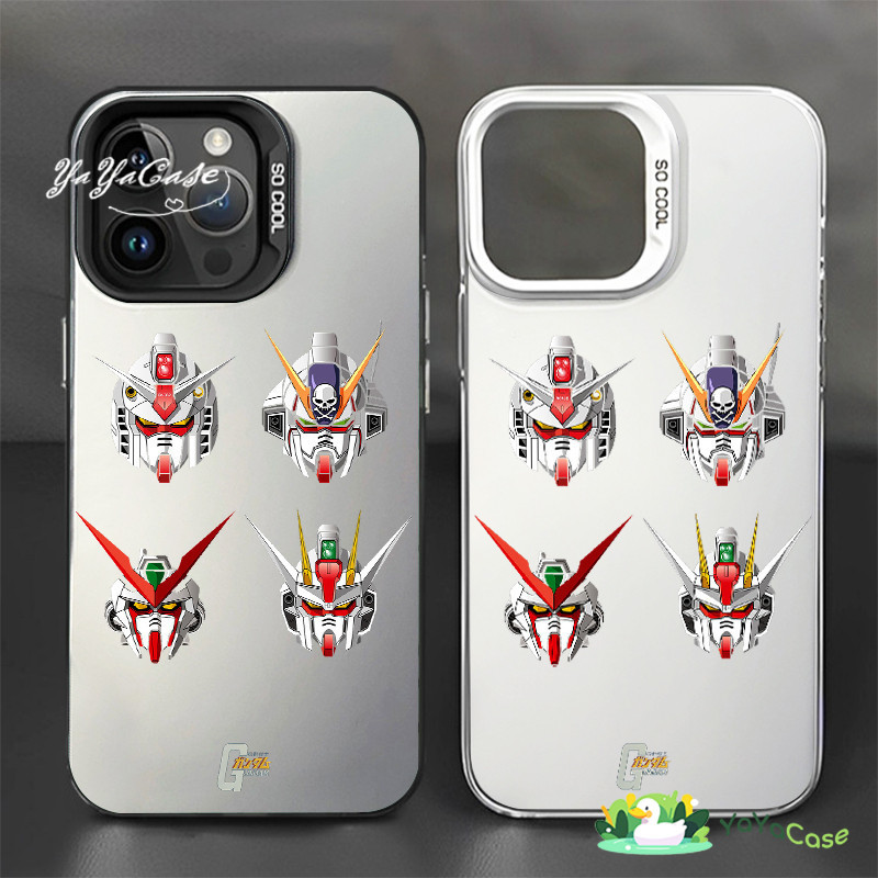 【GUNDAM】สำหรับ iPhone11 13 Case For เคสไอโฟน14 15 12 Pro Max X XR XS MAX 7 8 15 Plus หรูหราหรูหราสไตล์ขั้นสูงสีเงินเคส