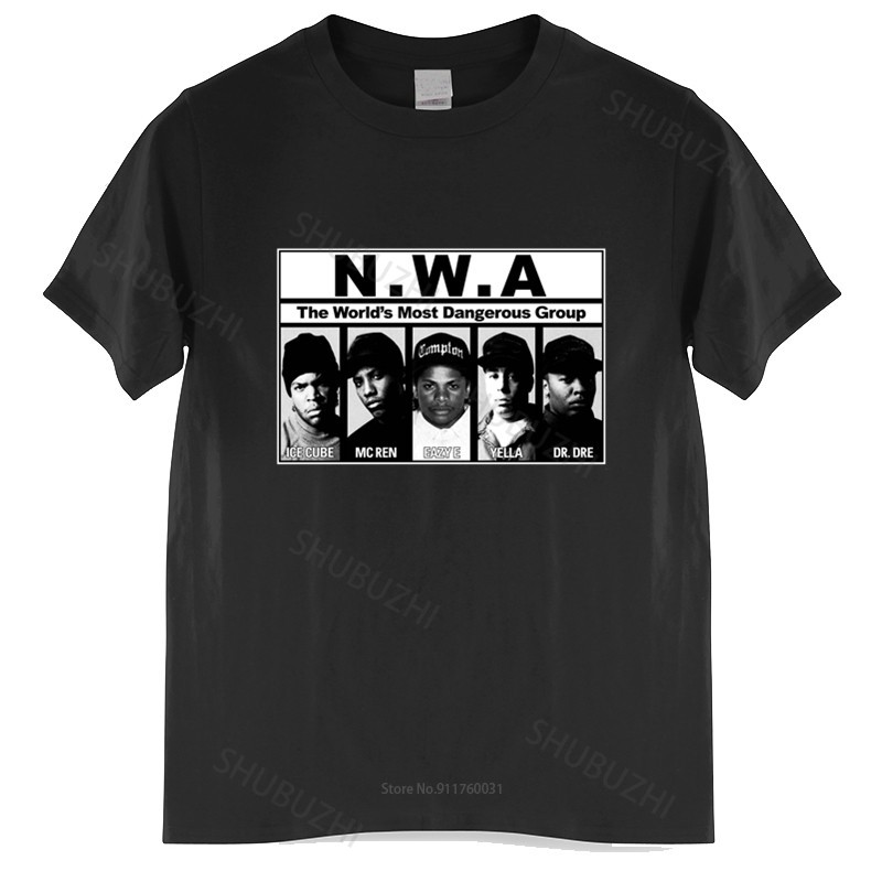 เสื้อยืดผ้าฝ้ายสุดหรูของผู้ชาย NWA NWA เสื้อยืดผู้ชายกลุ่มอันตรายที่สุดในโลก ท็อปส์ซูหลวมสําหรับเขาเ