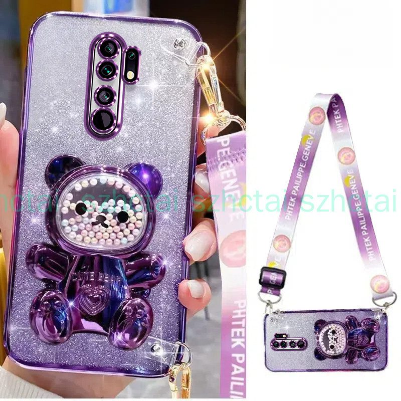 เคส Redmi 9 สายรัดข้อมือยาวสไตล์พร้อมที่ยึดยึดหมีลูกปัดสีสันสดใสเคสโทรศัพท์ tpu แบบนุ่มหรูหรา เคสโทรศัพท์ Redmi 9