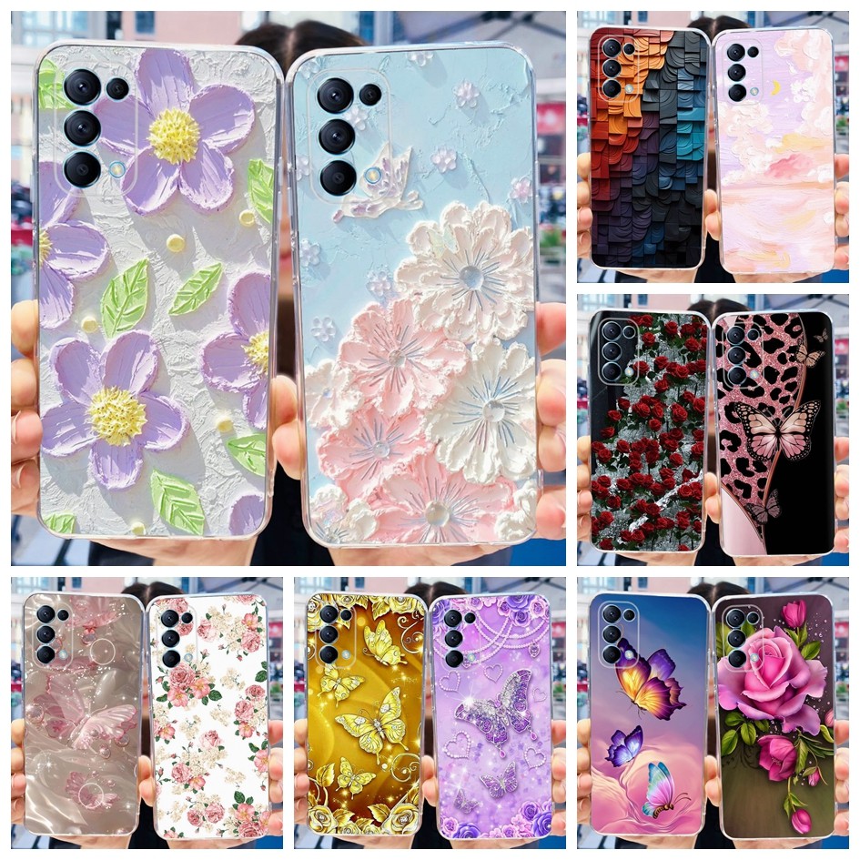 สําหรับ OPPO Reno 5 Pro 5G ปลอกดอกไม้ที่มีสีสันซิลิโคนโปร่งใสนุ่มสําหรับ OPPO Reno 5 5G Reno5 CPH2145 เคสโทรศัพท์