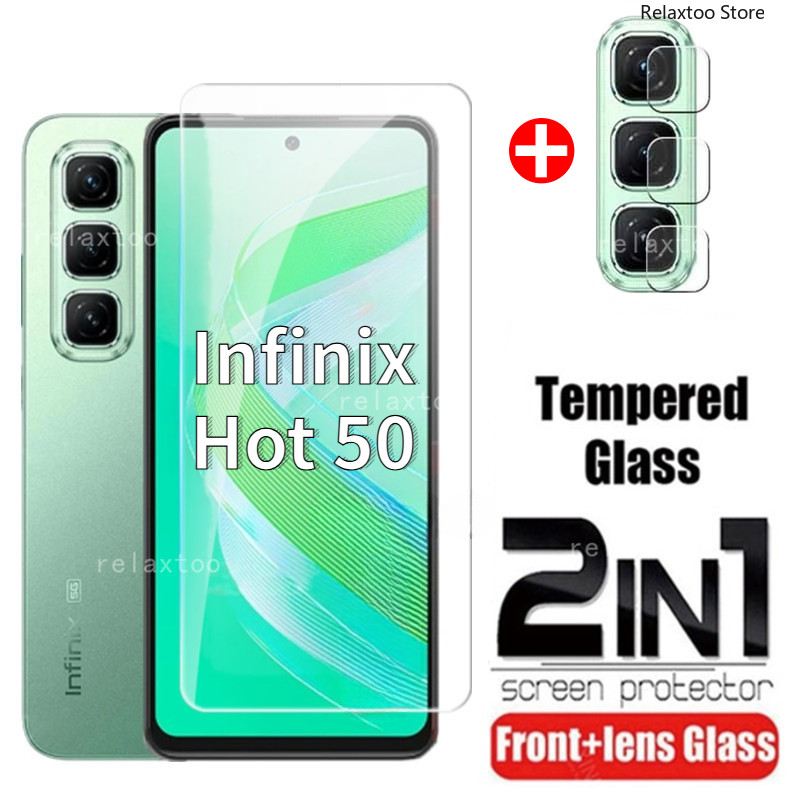 2in1 คลุมทั้งหมดหน้าจอกระจกนิรภัยสําหรับ Infinix Hot 50 Hot50 i Pro 50Pro 50i Hot50Pro Hot50i InfinixHot50 4G 5G ป้องกันหน้าจอกล้องด้านหลังเลนส์กล้องโทรศัพท์ฟิล์มแก้ว