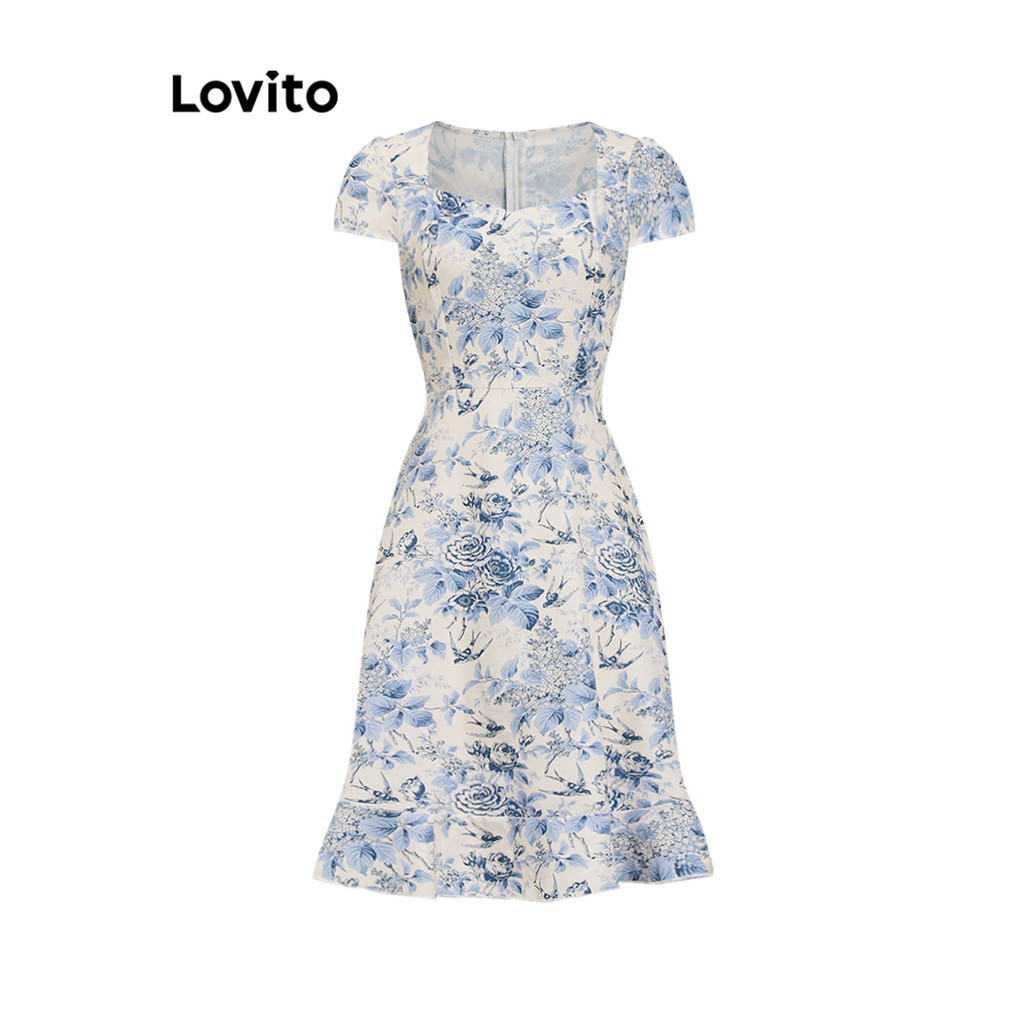 Lovito ชุดเดรสลายดอกไม้หรูหราสำหรับผู้หญิง L104ED959