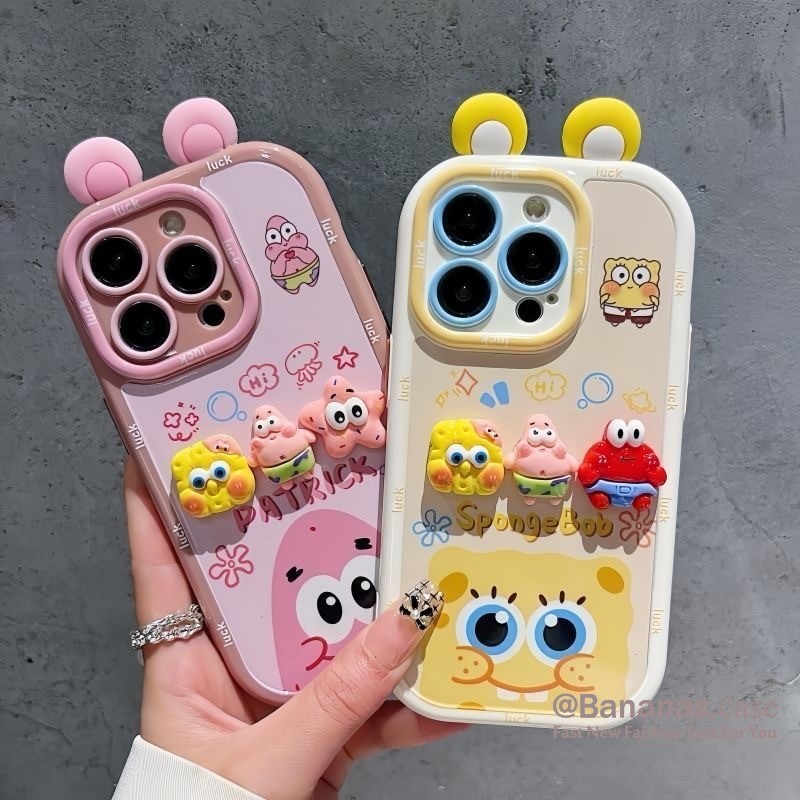 Iphone 16 15 14 13 12 11 Pro Max X Xr Xs Max 7 8 Plus SE2020 เคสโทรศัพท์น่ารัก 3D DIY SpongeBobฝาครอบโทรศัพท์นุ่ม