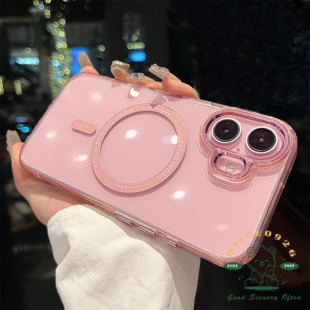 เคส iphone16 เลนส์โลหะสี magneti เคสโทรศัพท์ iphone16 Pro Max 15 14 13 12 11 เคสสําหรับเคส iPhone ซิลิโคนนุ่ม TPU + PC กันกระแทก