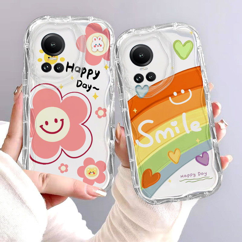 เคส OPPO Reno 10 5G OPPO Reno10 5G OPPO Reno 10 PRO 5G การ์ตูนหน้ายิ้มโปร่งใสเคสโทรศัพท์คลุมทั้งหมดการ์ตูนสายรุ้งวัสดุ TPU นุ่ม PHSFX2